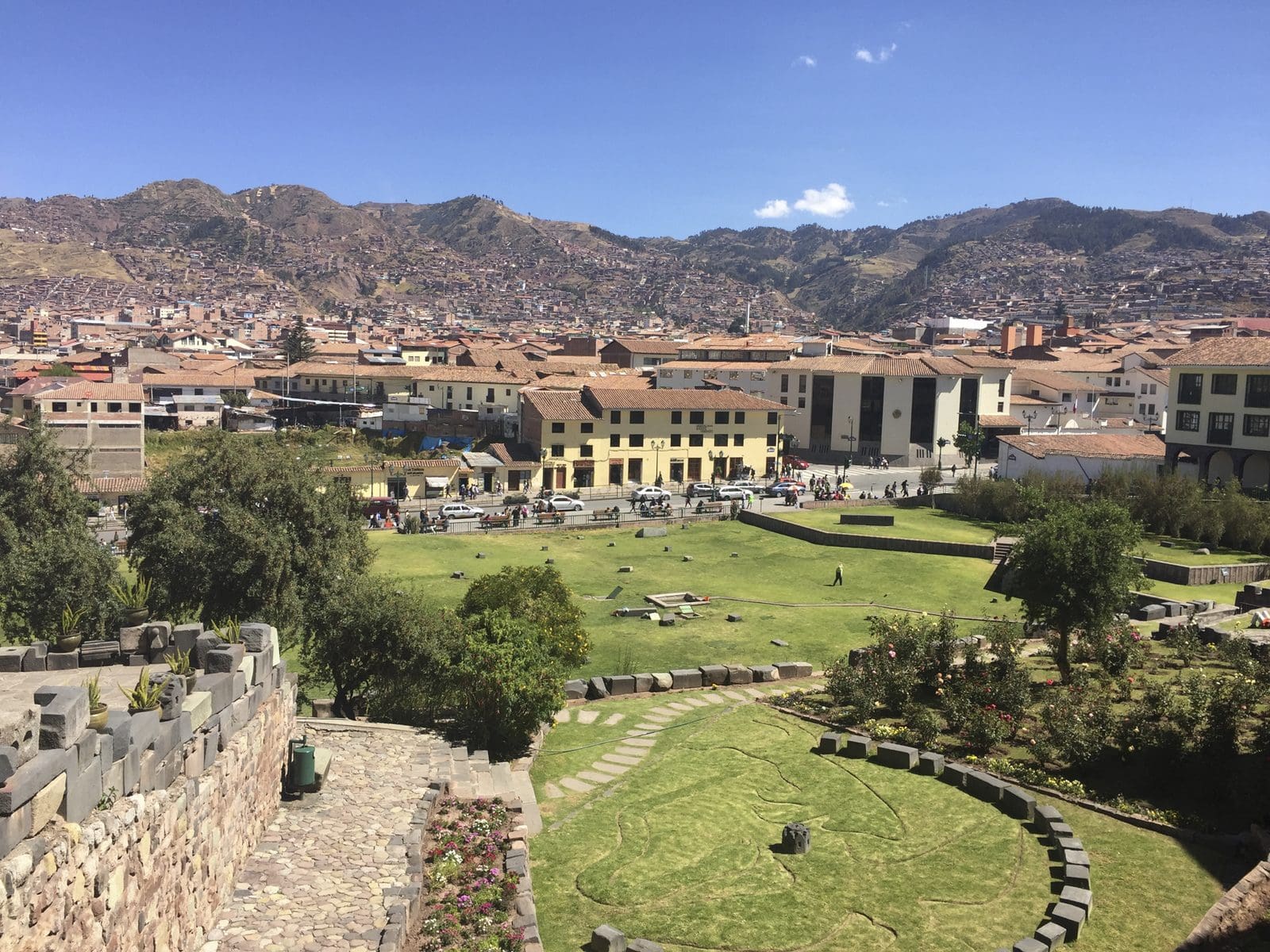 Looking out over the rooftops of Cusco from the terraces at Qorikancha