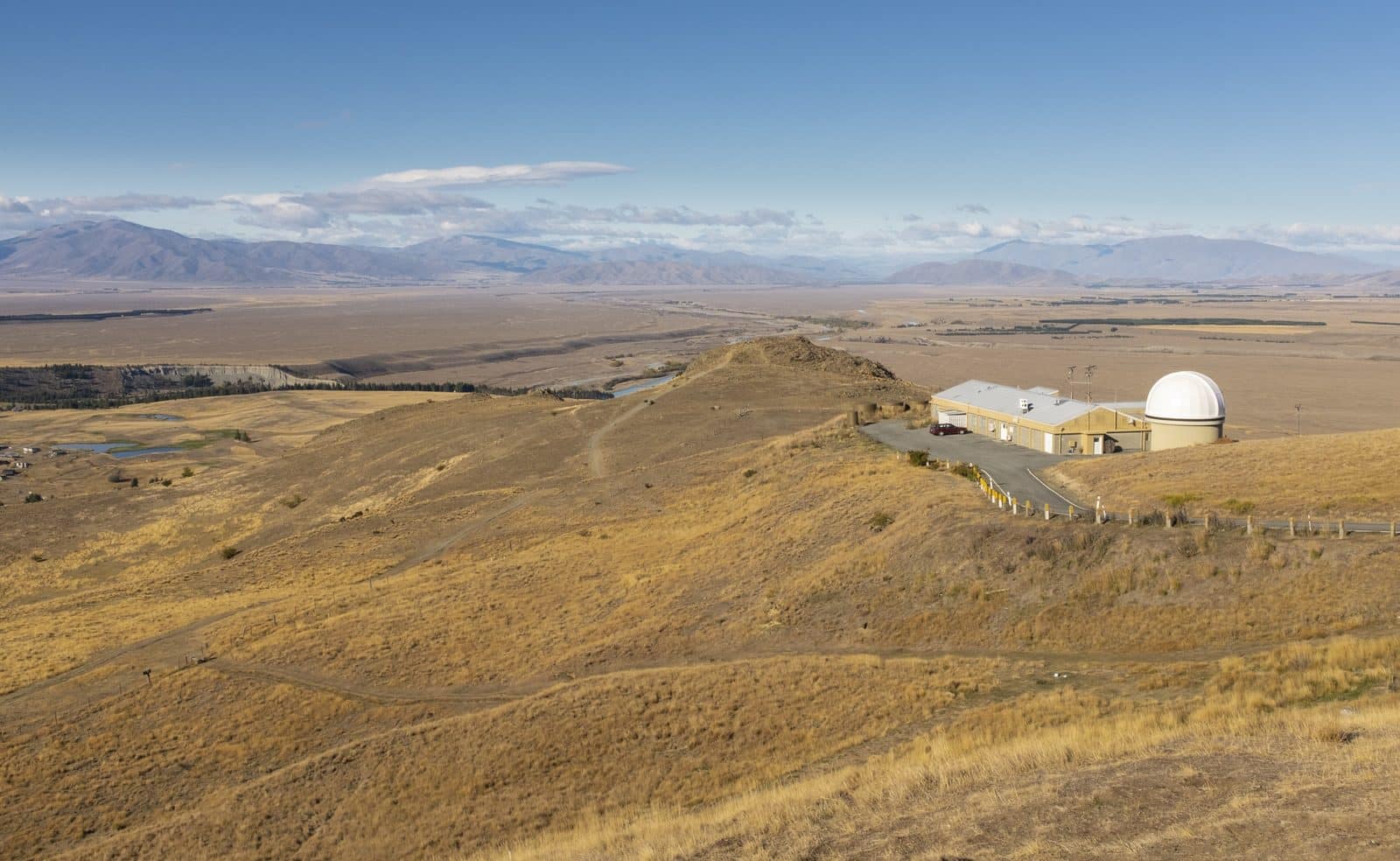 The observatory domes on Mt John above Lake Tekapo