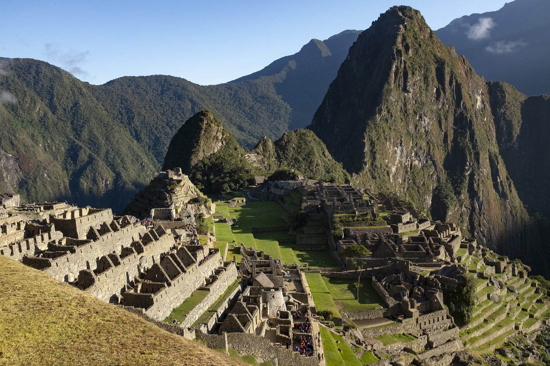 The classic view over Machu Picchu with Wayna Picchu rising behind it
